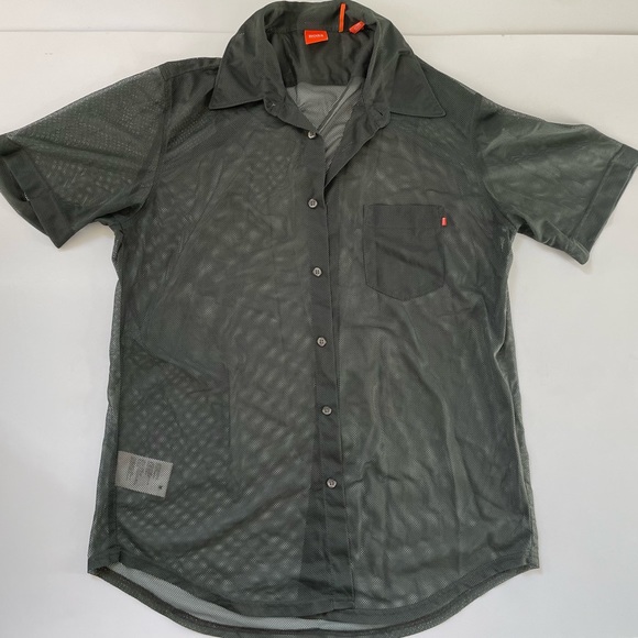 BOSS Hugo Boss Orange label Mens Button Down Mesh Shirt Vintage Large - Picture 3 of 10